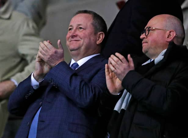 <p>Newcastle United’s English owner Mike Ashley (L) and director Lee Charnley (R) </p>