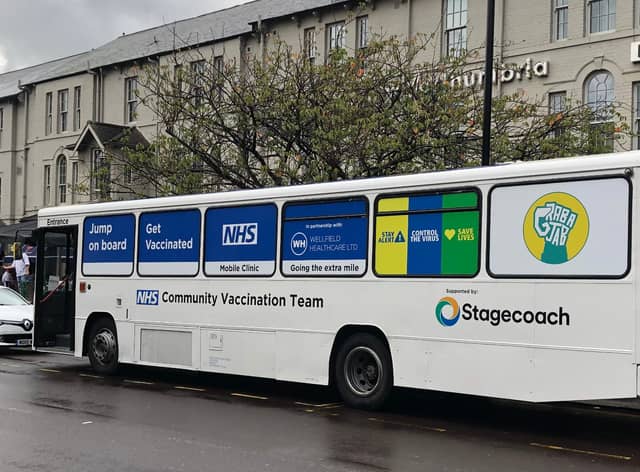 Covid vaccination bus in Newcastle. (Pic: Shutterstock)