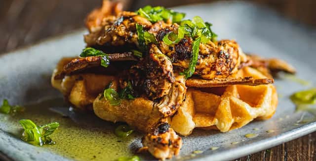 Crispy Cajun waffles at the Cog and Wheel 