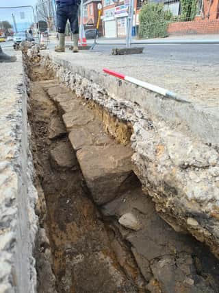 Northumbrian Water workers uncovered a section of Hadrian’s Wall under West Road in Newcastle 