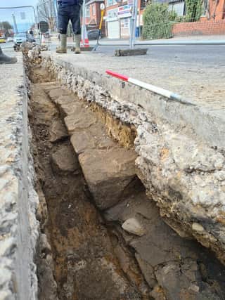 Northumbrian Water workers uncovered a section of Hadrian’s Wall under West Road in Newcastle
