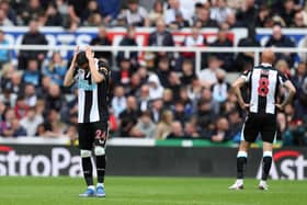 Miguel Almiron of Newcastle United looks dejected following defeat in the Premier League match between Newcastle United and West Ham United at St. James Park on August 15, 2021 in Newcastle upon Tyne, England.