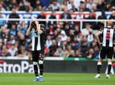 Miguel Almiron of Newcastle United looks dejected following defeat in the Premier League match between Newcastle United and West Ham United at St. James Park on August 15, 2021 in Newcastle upon Tyne, England.