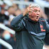 Newcastle United’s English head coach Steve Bruce gestures on the touchline during the English Premier League football match between Newcastle United and West Ham United at St James’ Park in Newcastle-upon-Tyne, north east England on August 15, 2021. 