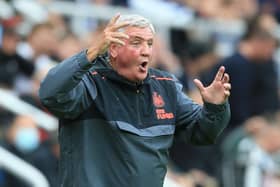 Newcastle United’s English head coach Steve Bruce gestures on the touchline during the English Premier League football match between Newcastle United and West Ham United at St James’ Park in Newcastle-upon-Tyne, north east England on August 15, 2021. 