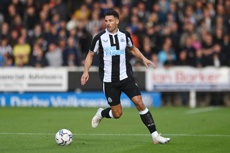 Fabian Schar of Newcastle in action during the pre-season friendly between Burton Albion and Newcastle United at the Pirelli Stadium on July 30, 2021 in Burton-upon-Trent, England. 