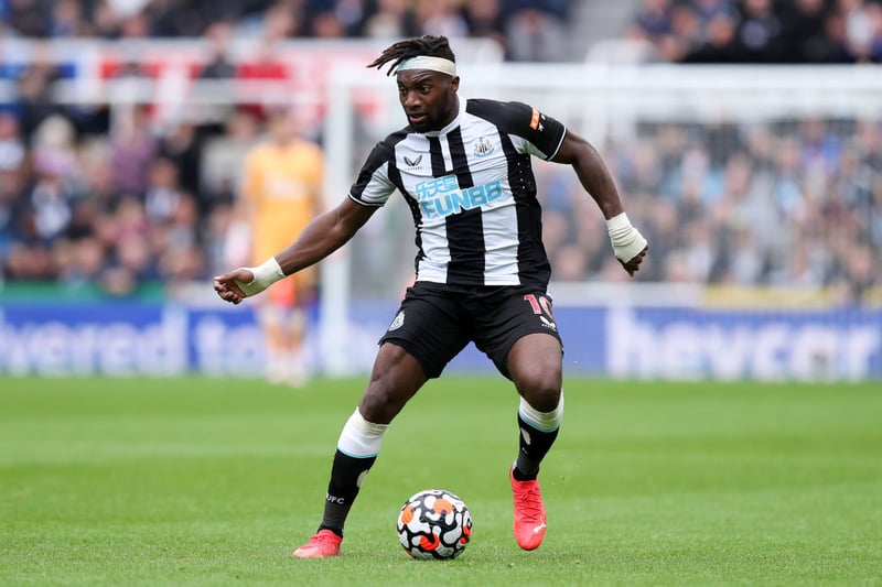 Allan Saint-Maximin of Newcastle United runs with the ball during the Premier League match between Newcastle United  and  West Ham United at St. James Park on August 15, 2021 in Newcastle upon Tyne, England.