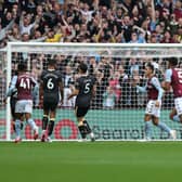 Anwar El Ghazi of Aston Villa celebrates after scoring their side’s second goal from the penalty spot during the Premier League match between Aston Villa and Newcastle United at Villa Park on August 21, 2021 in Birmingham, England.