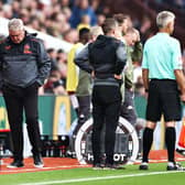 Steve Bruce, Manager of Newcastle United looks dejected during the Premier League match between Aston Villa and Newcastle United at Villa Park on August 21, 2021 in Birmingham, England.