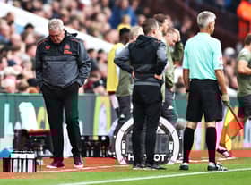 Steve Bruce, Manager of Newcastle United looks dejected during the Premier League match between Aston Villa and Newcastle United at Villa Park on August 21, 2021 in Birmingham, England.