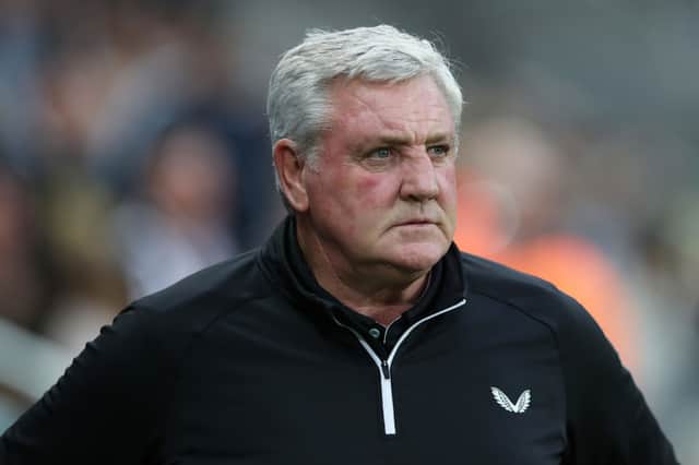 Steve Bruce, Manager of Newcastle United looks on prior to the Carabao Cup Second Round match between Newcastle United and Burnley at St. James Park on August 25, 2021 in Newcastle upon Tyne, England.