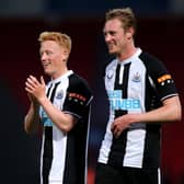 Matty Longstaff of Newcastle United applauds the fans after the Pre-Season Friendly match between Doncaster Rovers and Newcastle United at at Keepmoat Stadium on July 23, 2021 in Doncaster, England.