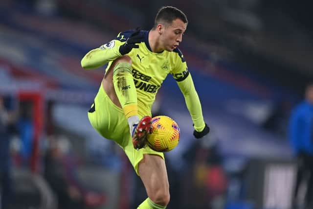 Newcastle United’s Spanish midfielder Javier Manquillo controls the ball during the English Premier League football match between Crystal Palace and Newcastle United at Selhurst Park in south London on November 27, 2020.