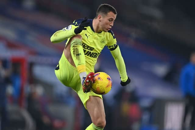 Newcastle United’s Spanish midfielder Javier Manquillo controls the ball during the English Premier League football match between Crystal Palace and Newcastle United at Selhurst Park in south London on November 27, 2020. 