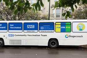 An NHS mobile vaccination clinic in Newcastle. The vaccine roll-out has now reached under-18s as schools prepare to return across England. Credit Shutterstock