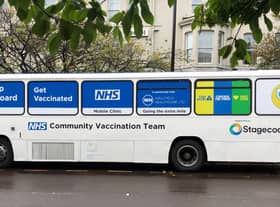 An NHS mobile vaccination clinic in Newcastle. The vaccine roll-out has now reached under-18s as schools prepare to return across England. Credit Shutterstock
