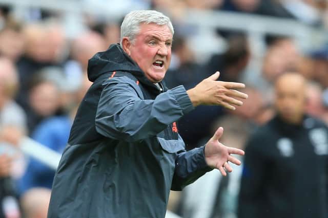 Newcastle United’s English head coach Steve Bruce gestures on the touchline during the English Premier League football match between Newcastle United and West Ham United at St James’ Park in Newcastle-upon-Tyne, north east England on August 15, 2021.