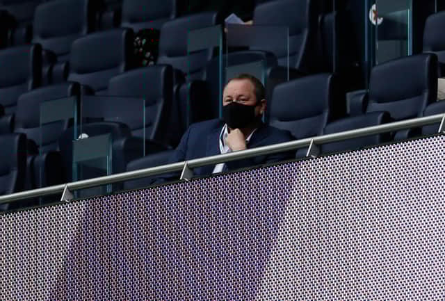 Newcastle United’s English owner Mike Ashley watches from the stands during the English Premier League football match between Tottenham Hotspur and Newcastle United at Tottenham Hotspur Stadium in London, on September 27, 2020.