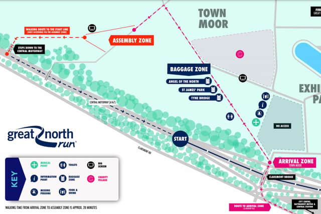 Starting line and arrival zone for the Great North Run 2021 