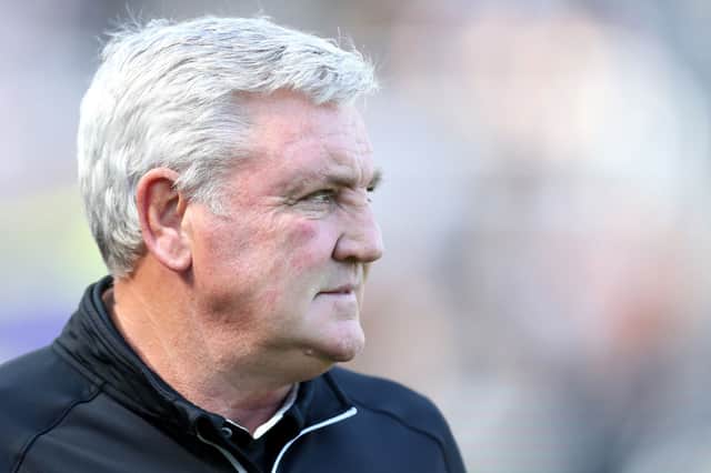 Steve Bruce, Manager of Newcastle United looks on prior to the Premier League match between Newcastle United  and  Southampton at St. James Park on August 28, 2021 in Newcastle upon Tyne, England. (Photo by George Wood/Getty Images)
