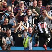 Allan Saint-Maximin of Newcastle United scores his teams second goal during the Premier League match between Newcastle United  and  Southampton at St. James Park on August 28, 2021 in Newcastle upon Tyne, England.