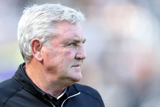 Steve Bruce, Manager of Newcastle United looks on prior to the Premier League match between Newcastle United  and  Southampton at St. James Park on August 28, 2021 in Newcastle upon Tyne, England.