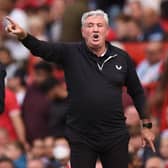 Newcastle United’s English head coach Steve Bruce gestures on the touchline during the English Premier League football match between Manchester United and Newcastle at Old Trafford in Manchester, north west England, on September 11, 2021.