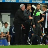 Newcastle manager Steve Bruce on the touchline during the Premier League match between Newcastle United  and  Leeds United at St. James Park on September 17, 2021 in Newcastle upon Tyne, England.