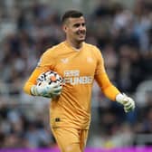 Karl Darlow of Newcastle United is seen during the Premier League match between Newcastle United and Leeds United at St. James Park on September 17, 2021 in Newcastle upon Tyne, England.