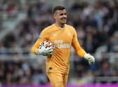 Karl Darlow of Newcastle United is seen during the Premier League match between Newcastle United and Leeds United at St. James Park on September 17, 2021 in Newcastle upon Tyne, England.