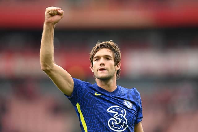 Marcos Alonso of Chelsea celebrates their side’s victory after the Premier League (Photo by Michael Regan/Getty Images)