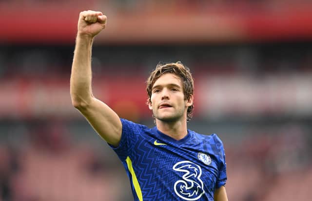Marcos Alonso of Chelsea celebrates their side’s victory after the Premier League (Photo by Michael Regan/Getty Images)