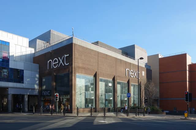 <p>View of Intu Eldon Square shopping centre with Next store in Newcastle upon Tyne, England</p>