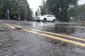 Rain collects outside Gateshead’s Saltwell Park
