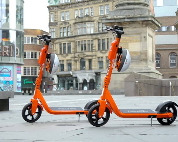 E-scooters at the Monument in Newcastle city centre.