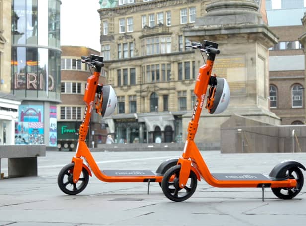 <p>E-scooters at the Monument in Newcastle city centre.</p>