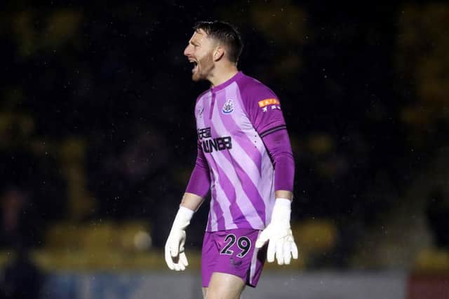 <p>Mark Gillespie of Newcastle United shouts instructions during the Papa John’s EFL Trophy Group match between Harrogate Town and Newcastle United U21’s at The EnviroVent Stadium on October 05, 2021 in Harrogate, England. </p>
