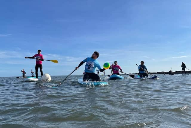 Action shot from the SUPBallUK demo at North Sea Weekender.