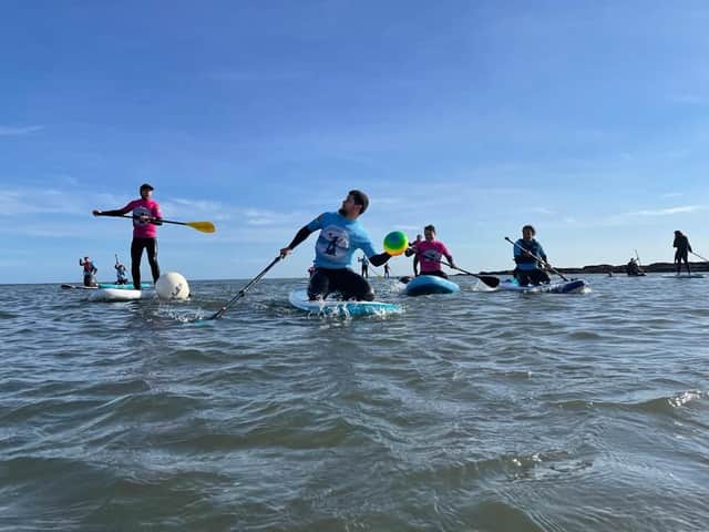 Action shot from the SUPBallUK demo at North Sea Weekender.