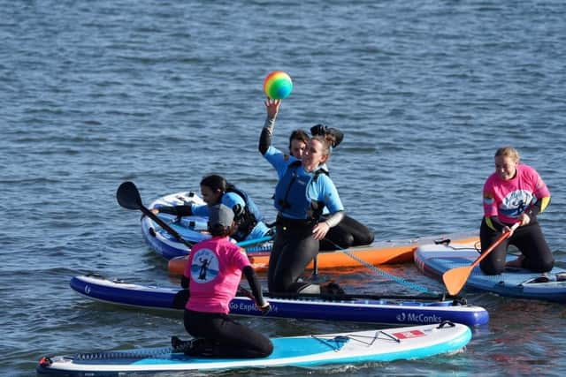 Action shot from SUPBallUK demo at North Sea Weekender 