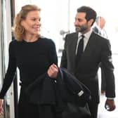 Newcastle United’s new director Amanda Staveley (L) and husband Mehrdad Ghodoussi (R) leave the foyer of St James’ Park in Newcastle upon Tyne in northeast England on October 8, 2021, after the sale of the football club to a Saudi-led consortium was confirmed the previous day. 