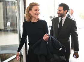 Newcastle United’s new director Amanda Staveley (L) and husband Mehrdad Ghodoussi (R) leave the foyer of St James’ Park in Newcastle upon Tyne in northeast England on October 8, 2021, after the sale of the football club to a Saudi-led consortium was confirmed the previous day. 