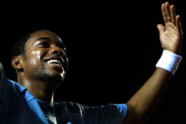 Robinho of Manchester City celebrates after Jo scores the second goal during the UEFA Cup first round, first leg match between Omonia Nicosia and Manchester City at the GSP Stadium on September 18, 2008 in Nicosia, Cyprus.  