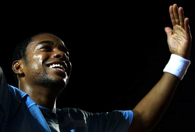 Robinho of Manchester City celebrates after Jo scores the second goal during the UEFA Cup first round, first leg match between Omonia Nicosia and Manchester City at the GSP Stadium on September 18, 2008 in Nicosia, Cyprus.  
