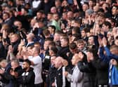 Newcastle United fans show their support prior to the Premier League match between Wolverhampton Wanderers and Newcastle United at Molineux on October 02, 2021 in Wolverhampton, England. (Photo by Naomi Baker/Getty Images)