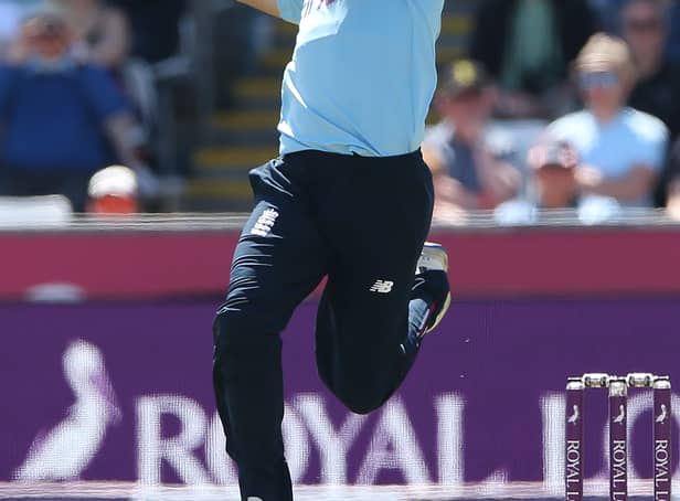 <p>Mark Wood of England in action during the 1st ODI cricket match between England and Sri Lanka at Emirates Riverside on June 29, 2021 in Chester-le-Street, England. (Photo by Nigel Roddis/Getty Images)</p>