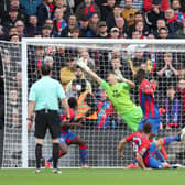 Vicente Guaita of Crystal Palace fails to save the Newcastle United first goal scored by Callum Wilson during the Premier League match between Crystal Palace and Newcastle United at Selhurst Park on October 23, 2021 in London, England.