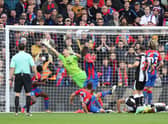 Vicente Guaita of Crystal Palace fails to save the Newcastle United first goal scored by Callum Wilson during the Premier League match between Crystal Palace and Newcastle United at Selhurst Park on October 23, 2021 in London, England.