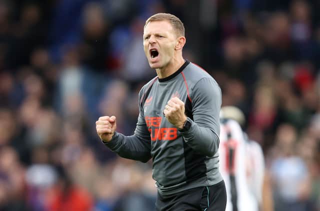 <p>Graeme Jones, Interim Manager of Newcastle United celebrates following the Premier League match between Crystal Palace and Newcastle United at Selhurst Park on October 23, 2021 in London, England.</p>