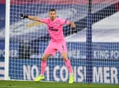 Martin Dubravka of Newcastle United gives their team instructions during the Premier League match between Leicester City and Newcastle United at The King Power Stadium on May 07, 2021 in Leicester, England. 